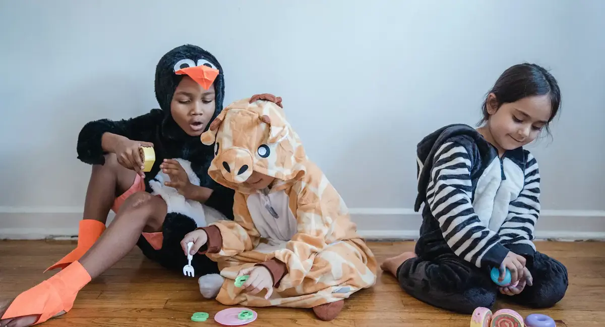 Young kids wearing animal costumes